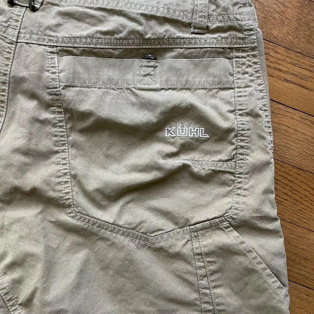 Kuhl Men’s Shorts Size 32 Vintage Patina Dye Tan Beige Hiking Camping Cargo Work - Picture 11 of 12